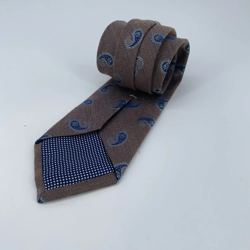 Eton Tie‎ Mens One Size Brown Blue Paisley Wool Luxury Classic Fit Necktie